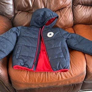 Converse Navy Puffer Jacket with Red Interior